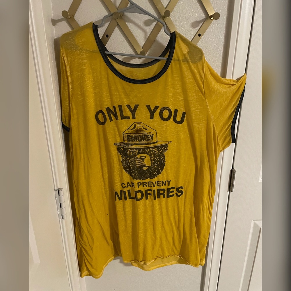 Light, airy, sheer yellow Smokey Bear t-shirt